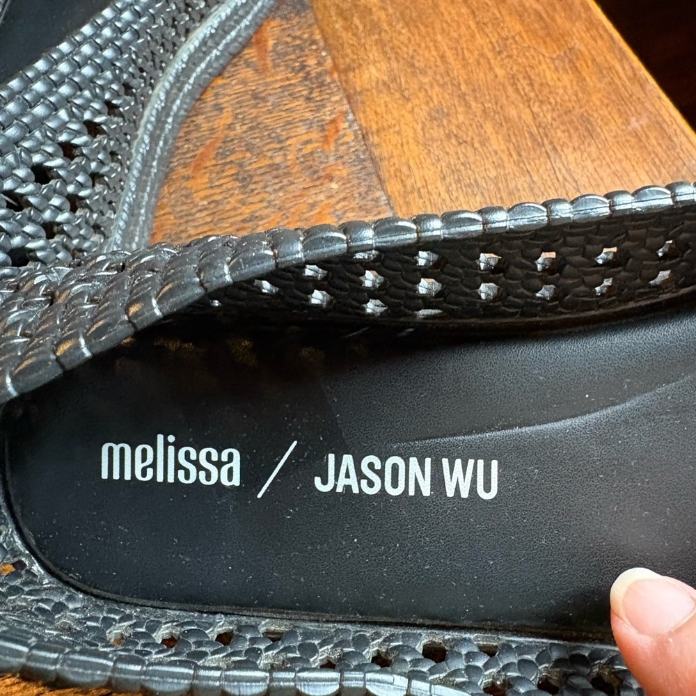 MELISSA x Jason Wu Camilla Black Woven Peep Toe Jelly Flats Shoes Size 7 - Picture 5 of 9